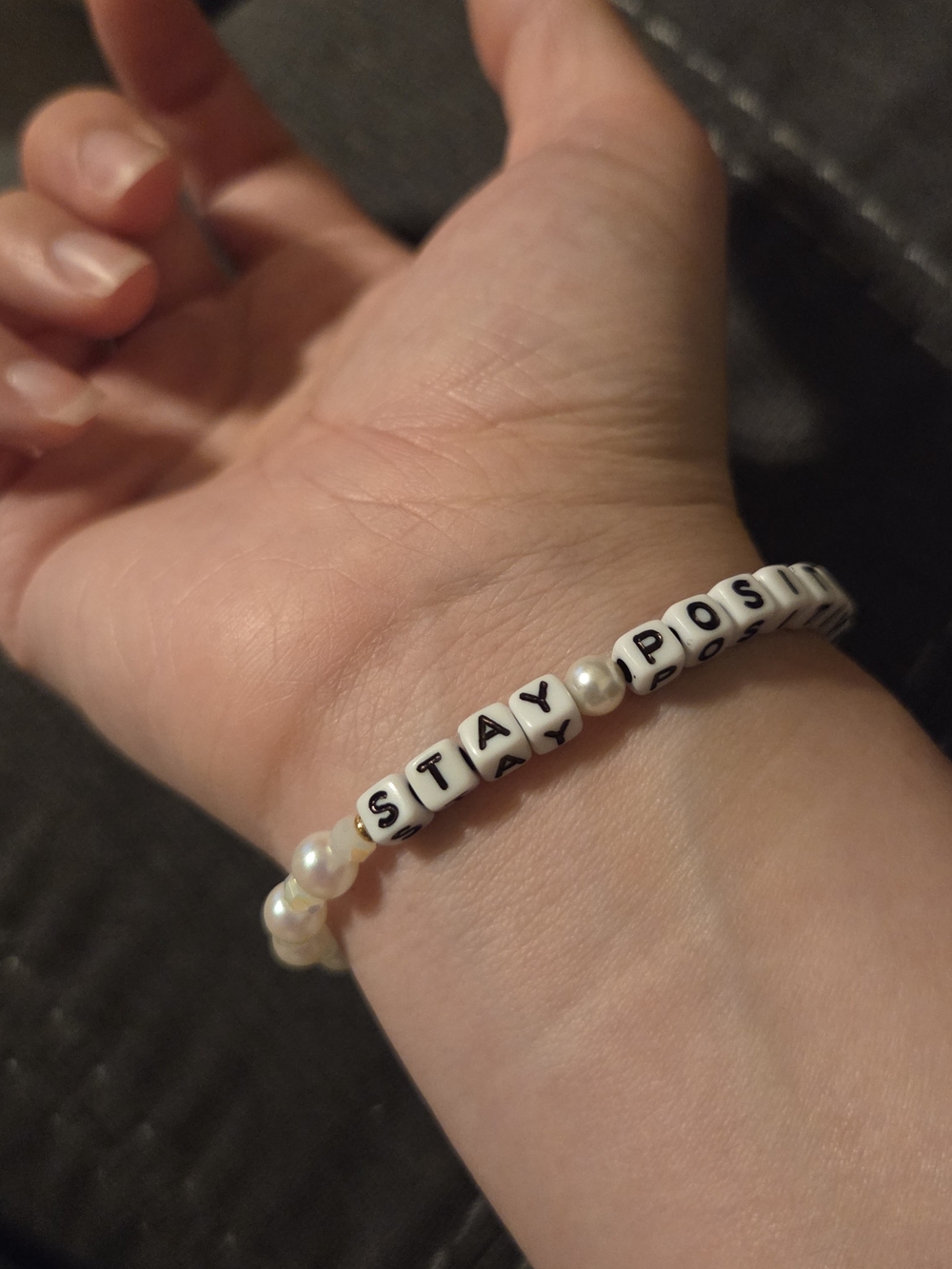Little Words Project 'Stay Positive' Pearl Bead Bracelet - Picture 4 of 7